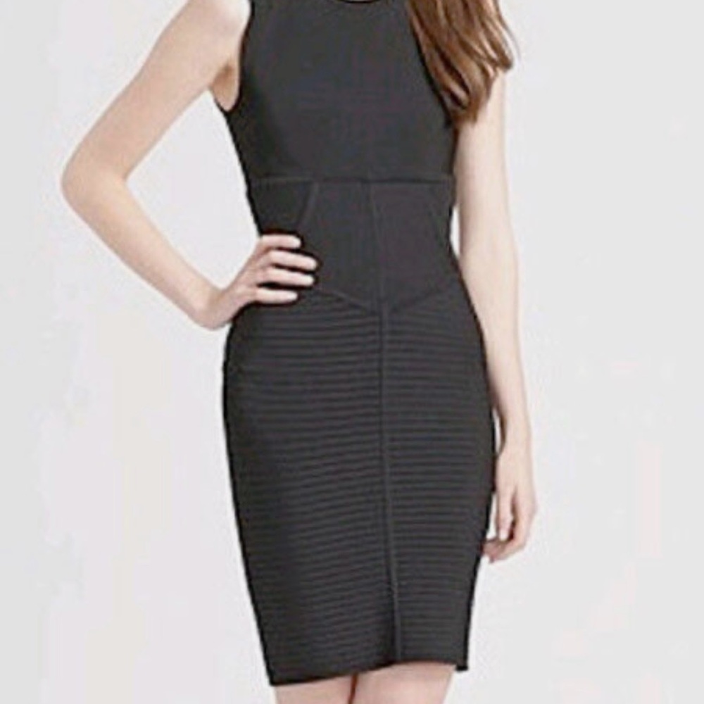BCBGMaxAzria Black Textured Midi Dress